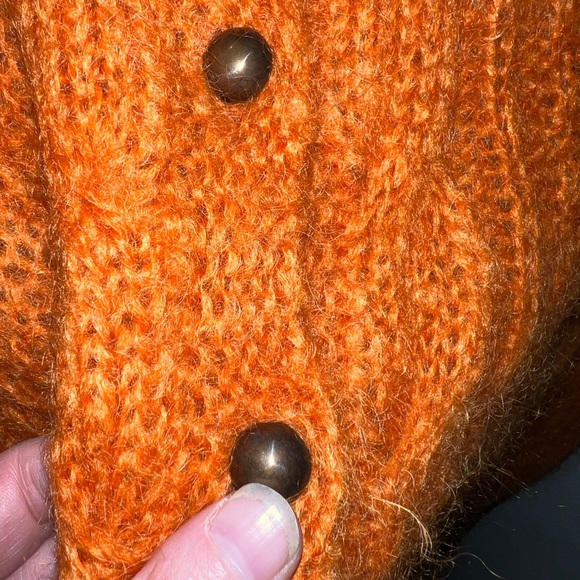 70s-80s United Colors of Benetton Mohair Cardigan, Cable Knit, Copper Buttons - Picture 5 of 6